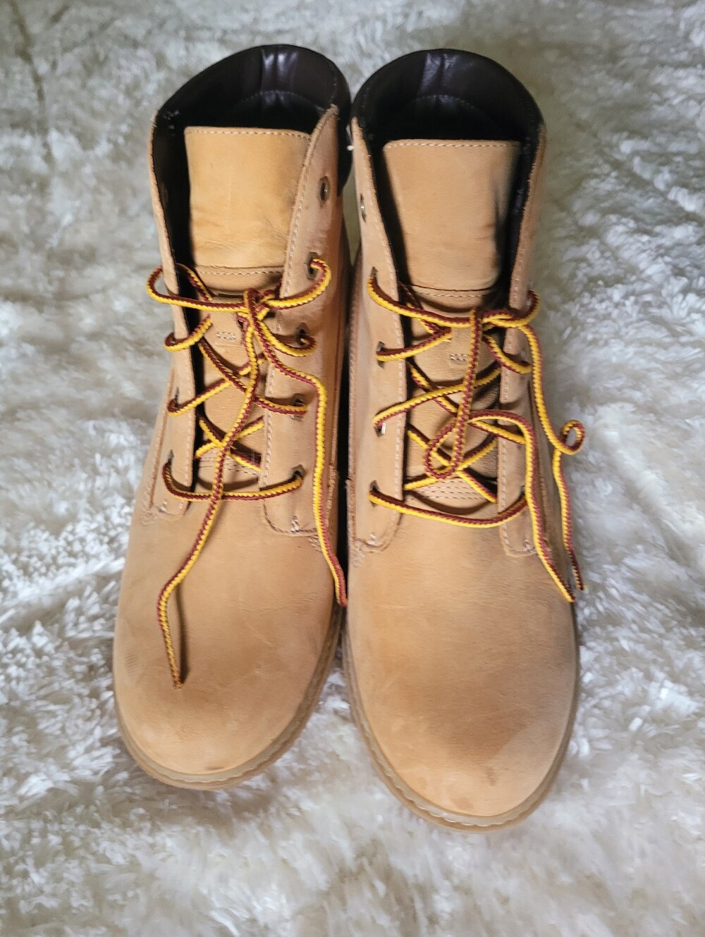 Timberland Wheat Nubuck Work Boots with Yellow-Brown Laces